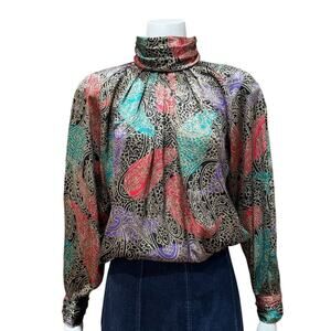 VTG Satin Paisley High Neck Blouse Women’s 10